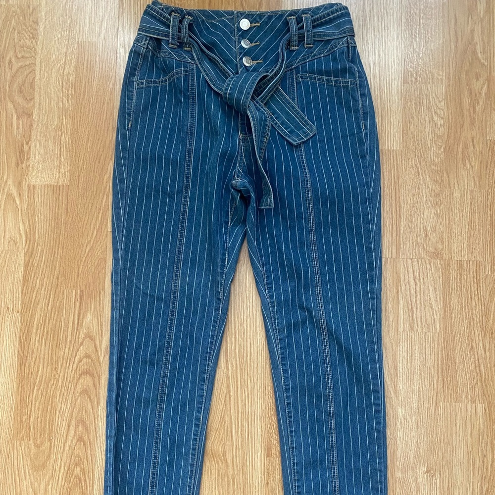 LITZ pinstripe high rise skinny jean pants